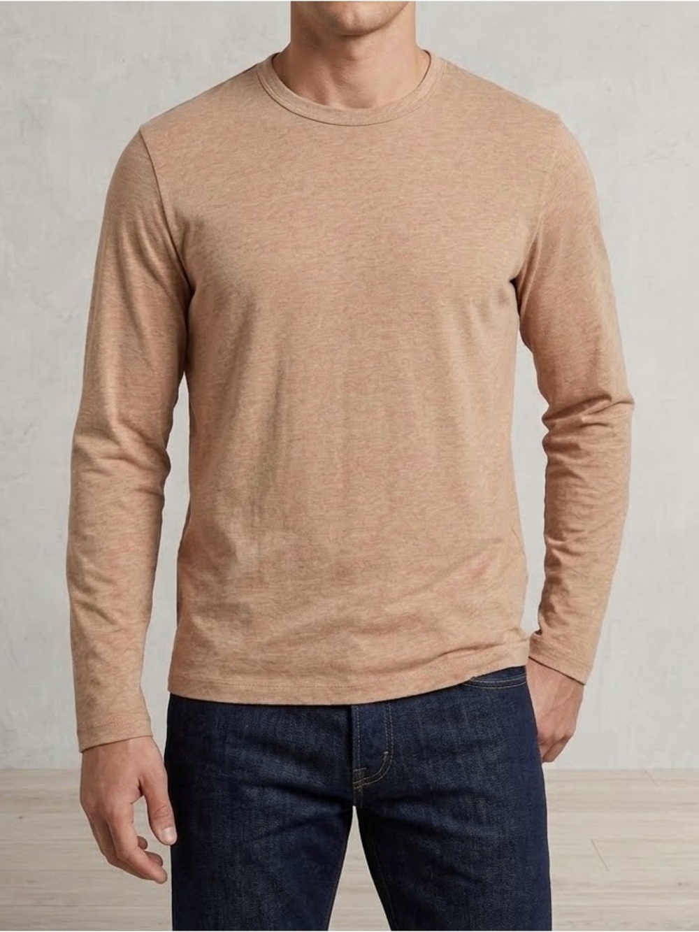 Banana Republic Men's Long-Sleeve Crew in Tan Heather 100% cotton